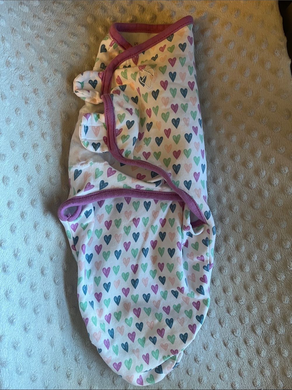 SwaddleMe Infant Swaddle with Purple Trim and Multicolor Heart Print